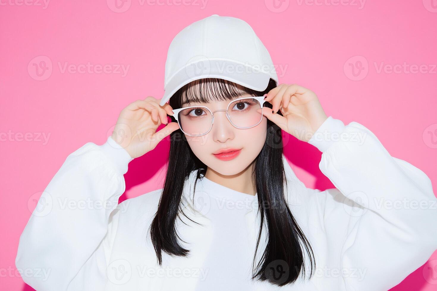 A woman wearing glasses and a white cap photo