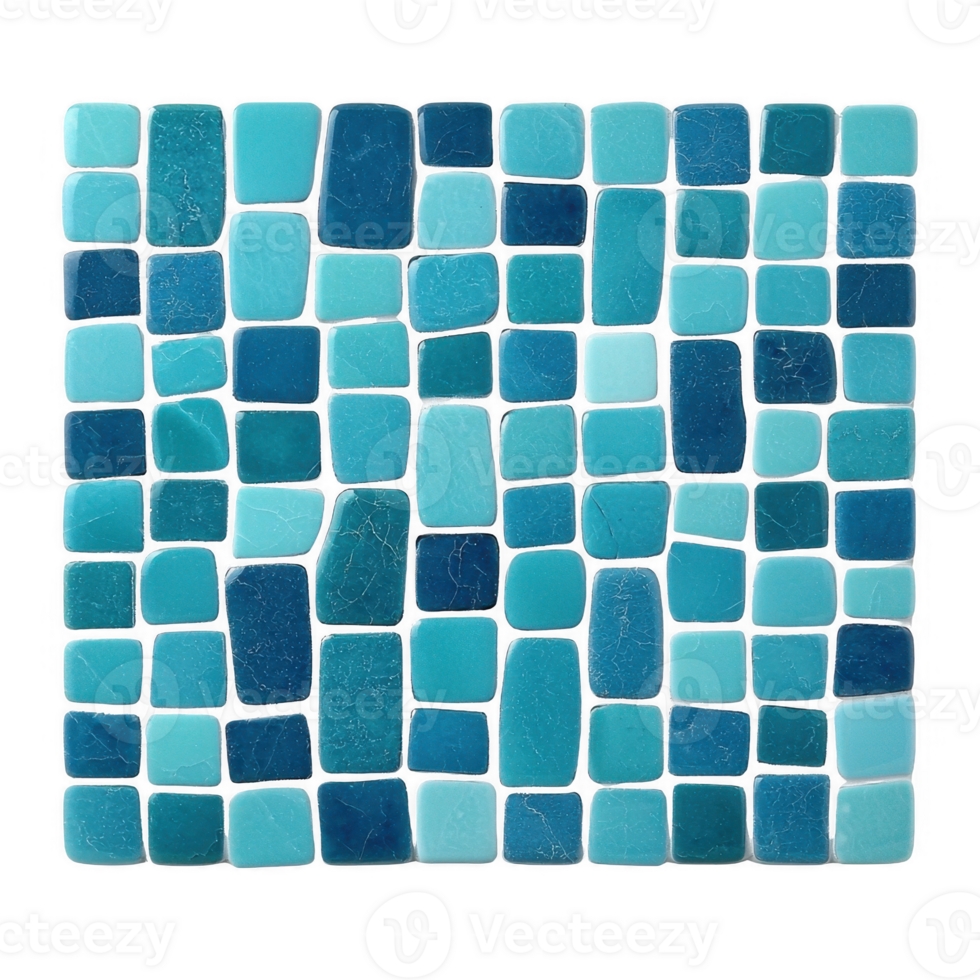 A vibrant collection of blue mosaic tiles arranged in a visually appealing pattern. Ideal for decorative projects and inspirations. png