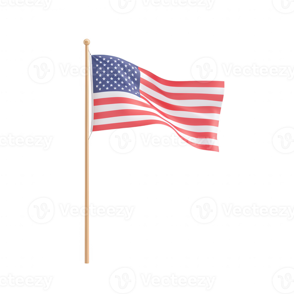 American flag waving, symbolizing patriotism, freedom, and national pride, isolated on a white background. png