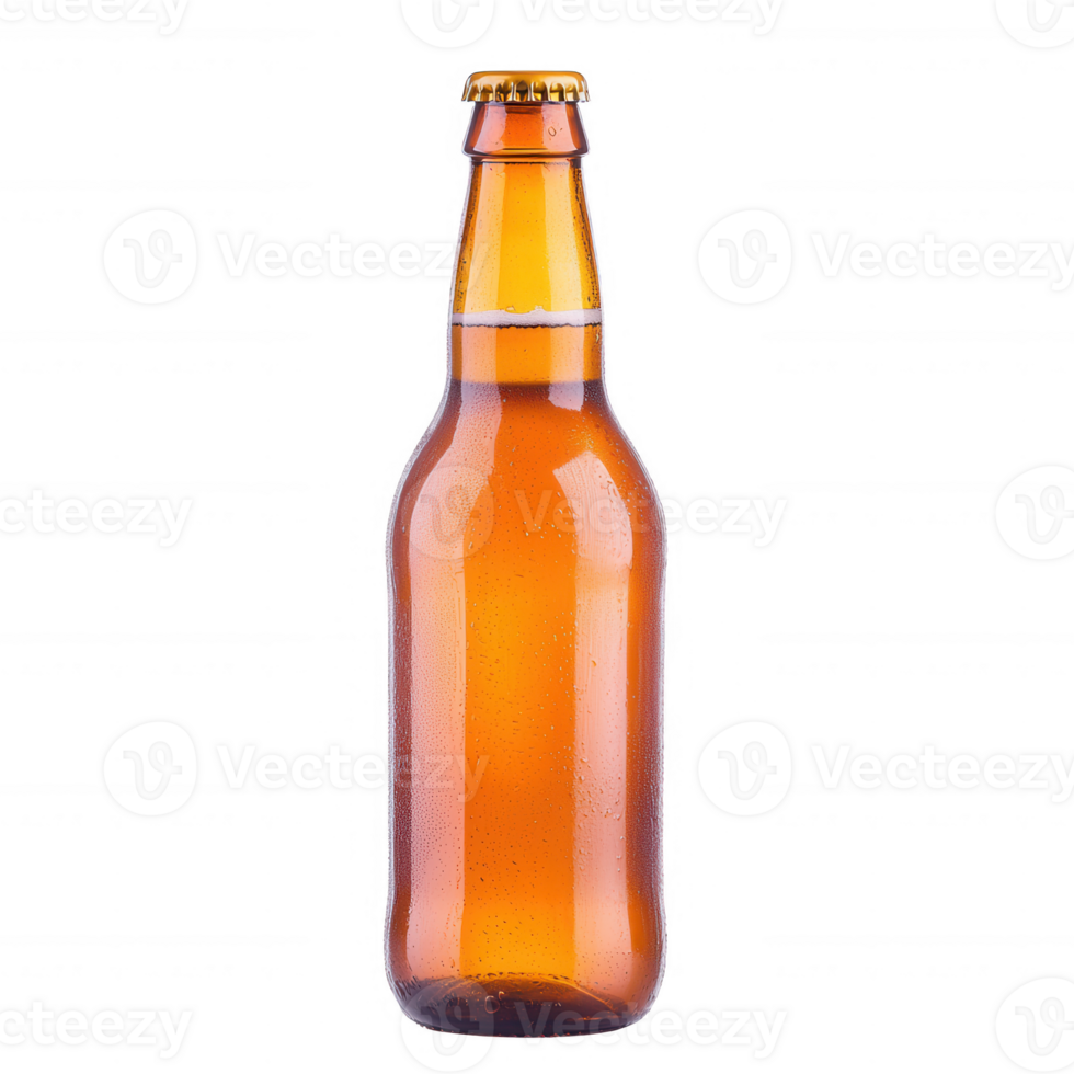 Amber beer bottle, isolated on a white background, showcasing its refreshing contents and classic design. png