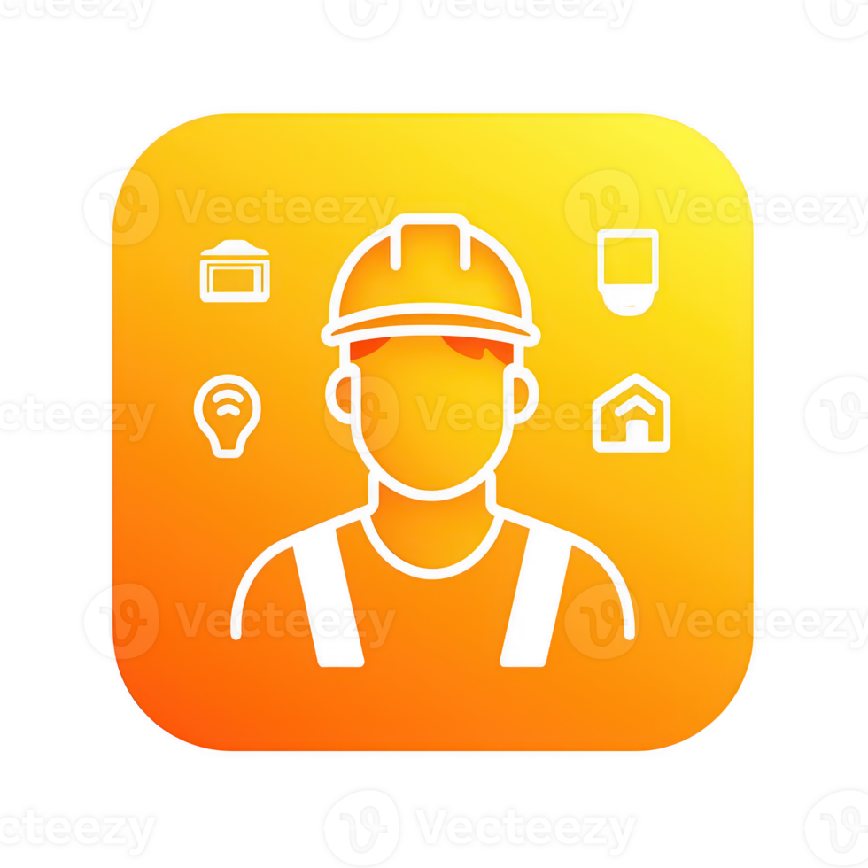 An icon representing a construction worker, featuring symbols like a hard hat and tools png