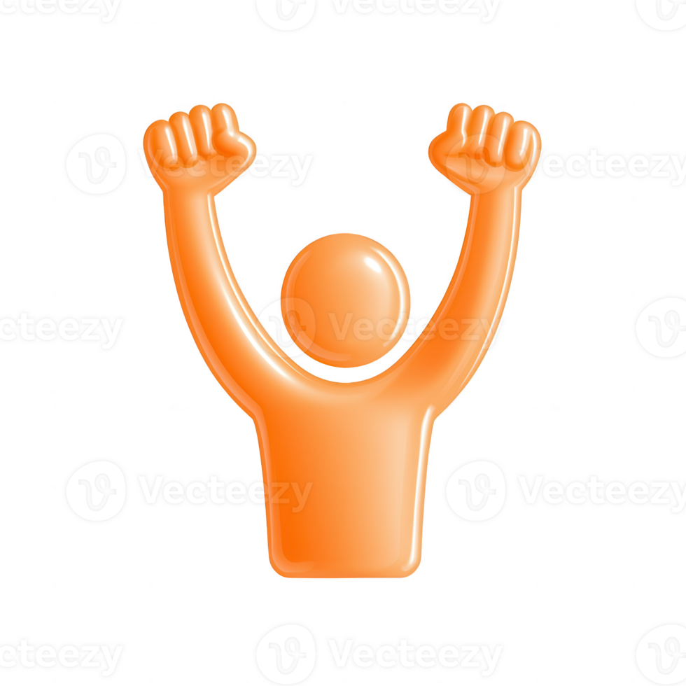 An orange figure with raised arms, symbolizing celebration and victory, isolated on a white background. png
