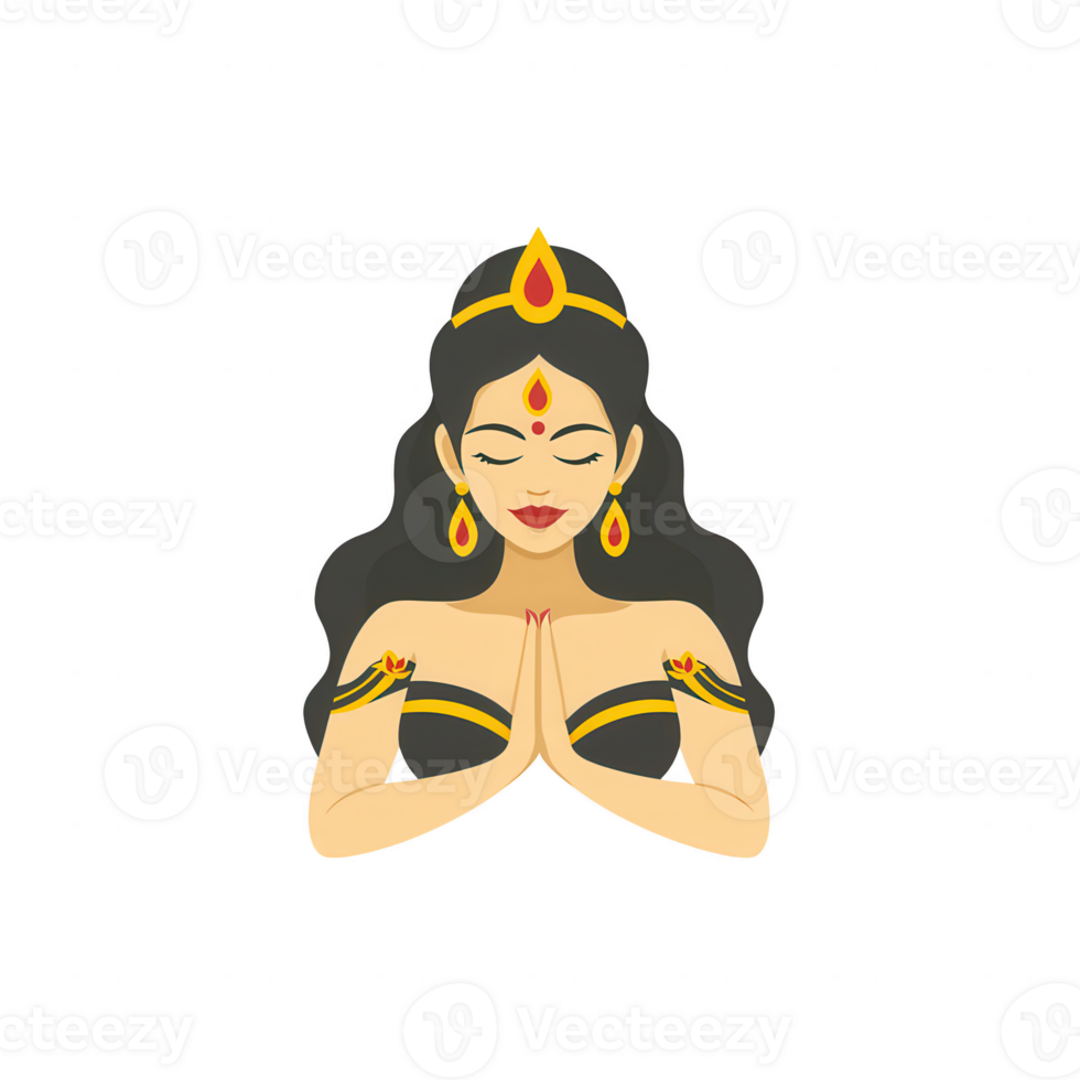 Beautiful illustration of a woman in traditional attire with hands in prayer, symbolizing spirituality and devotion, perfect for cultural concepts. png
