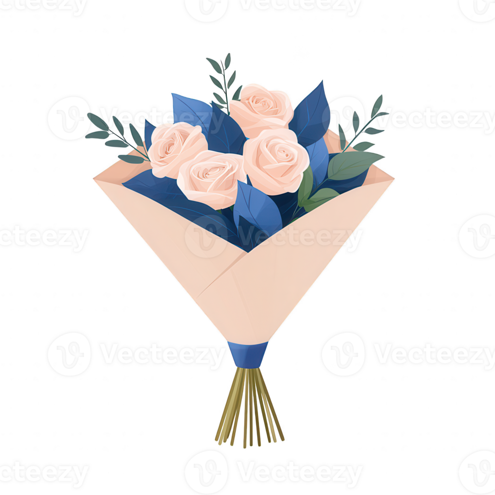 Beautiful bouquet featuring delicate roses and greenery, carefully wrapped in pastel paper, perfect for gifting on special occasions. png