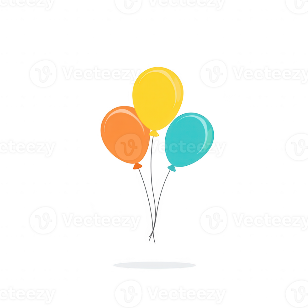 Colorful balloons in various shades including yellow, orange, and turquoise, stand elegantly against a white background, perfect for celebration themes and festive occasions. png