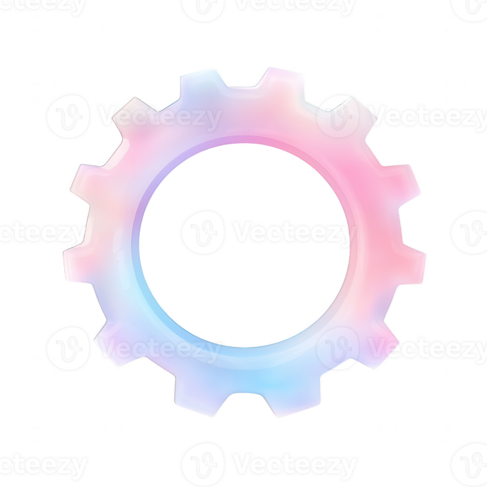 Colorful gradient gear icon, symbolizing innovation and engineering, perfect for tech and design projects, isolated on white background. png