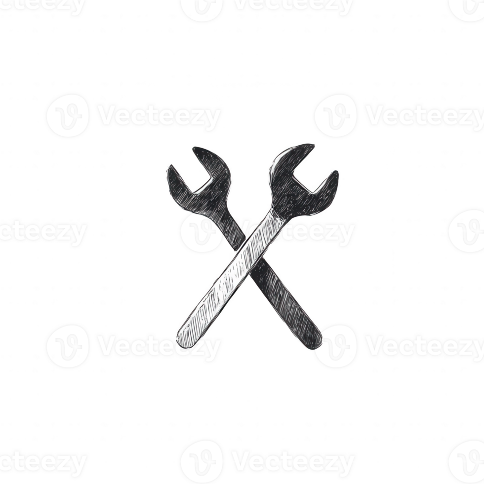 Crossed wrenches on a white isolated background, ideal for illustrating mechanical work or tool concepts. png