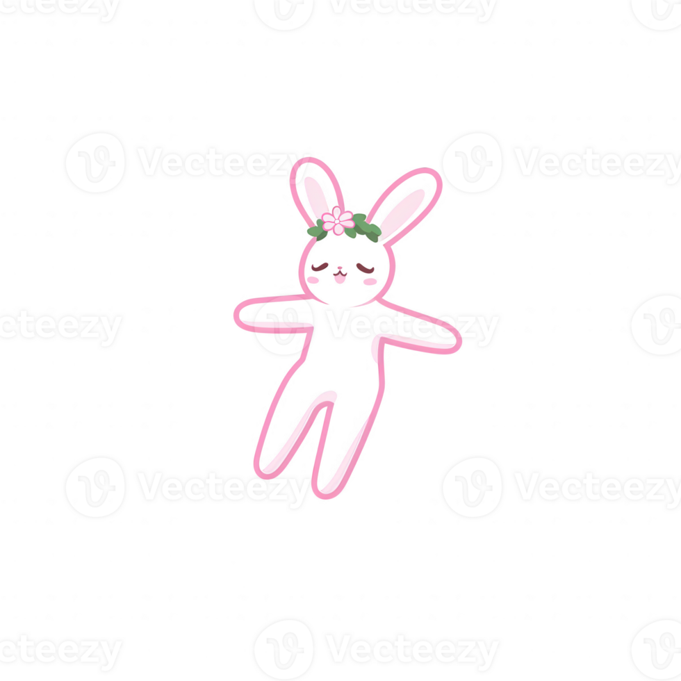 Cute and playful bunny character with a flower crown, inviting a joyful atmosphere, perfect for Easter or children's themes, isolated on a white background. png