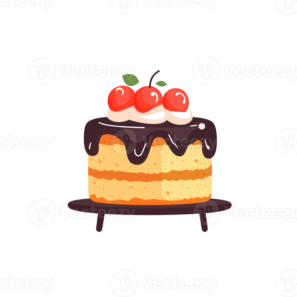 Delicious layered cake topped with cherries and whipped cream, presented on a serving plate. Perfect for celebrations and sweet moments. png