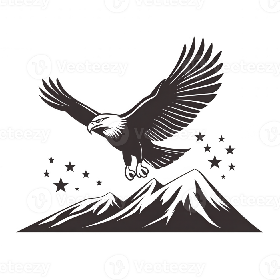 Eagle soaring over majestic mountains, capturing the spirit of freedom and nature's beauty, isolated on a white background. png