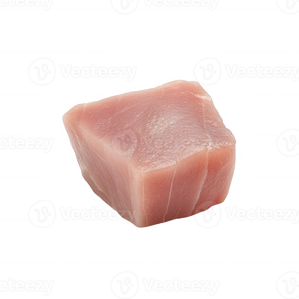 Fresh piece of raw tuna meat, ideal for sushi or sashimi, with a smooth texture and pale pink color, isolated on a white background for culinary purposes. png