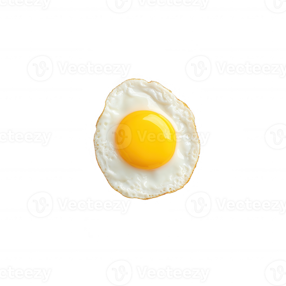 Fried egg atop a white isolate background, showcasing golden yolk and delicate egg white texture, perfect for culinary presentations and breakfast-themed designs. png