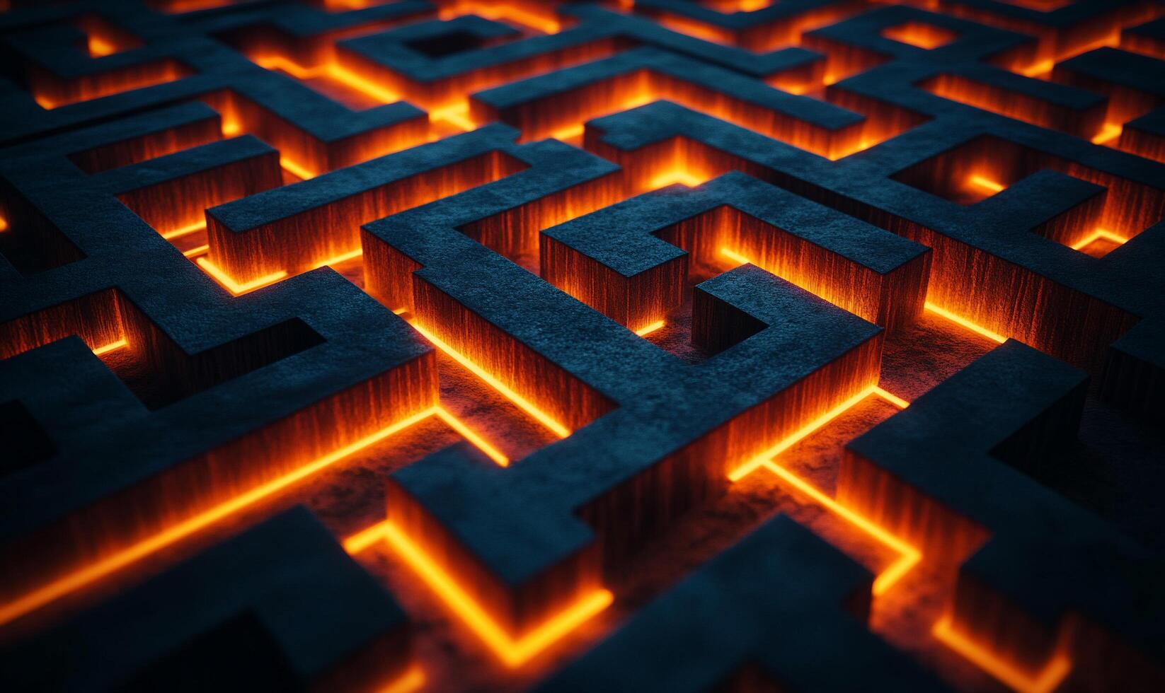 A maze with glowing orange lines photo