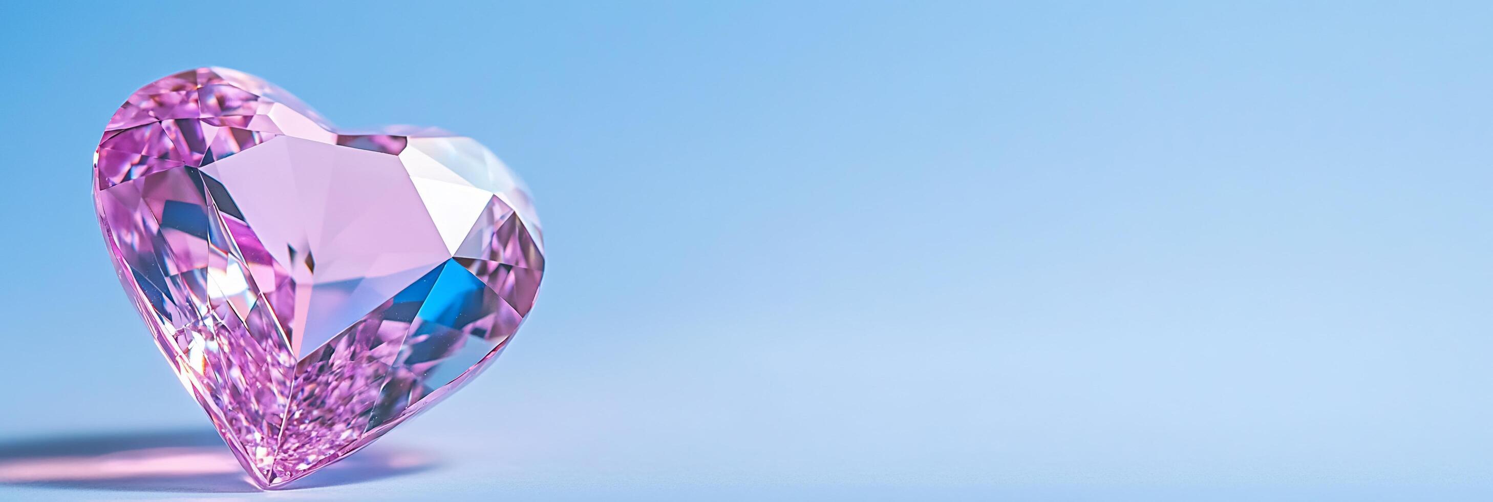 A pink diamond heart shaped diamond on a blue background photo
