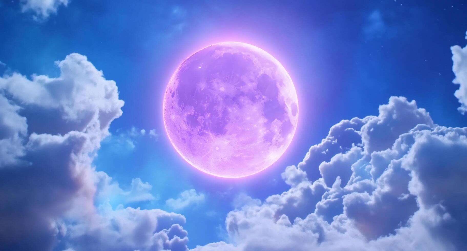 A purple full moon in the sky with clouds photo