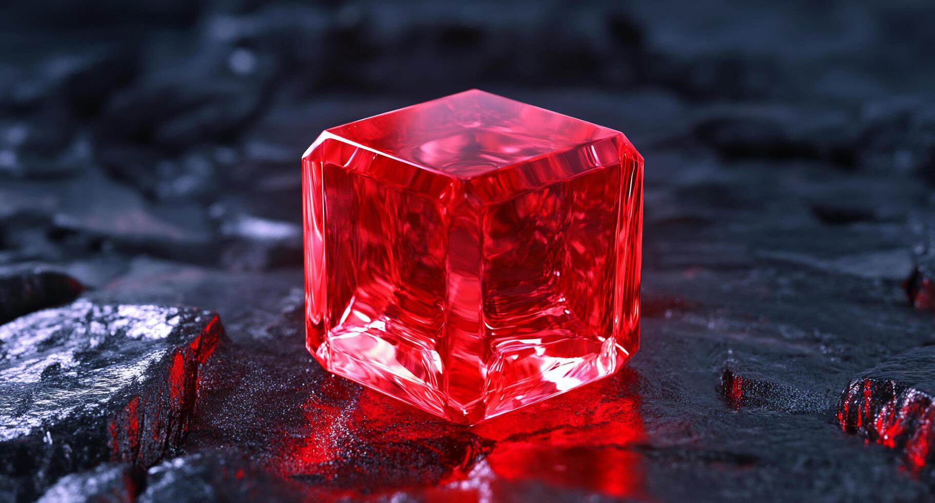 A red diamond sitting on top of a black surface photo