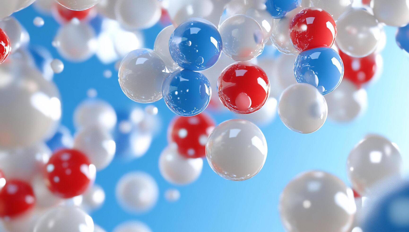 Many red, white and blue balloons floating in the air photo
