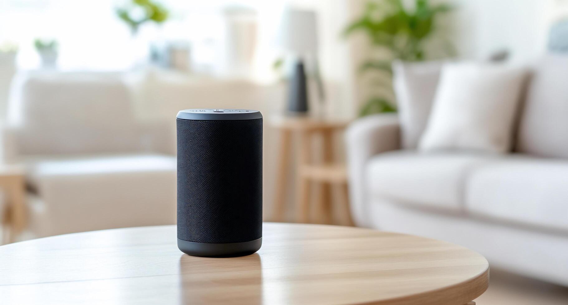 A smart speaker on a table in a living room photo