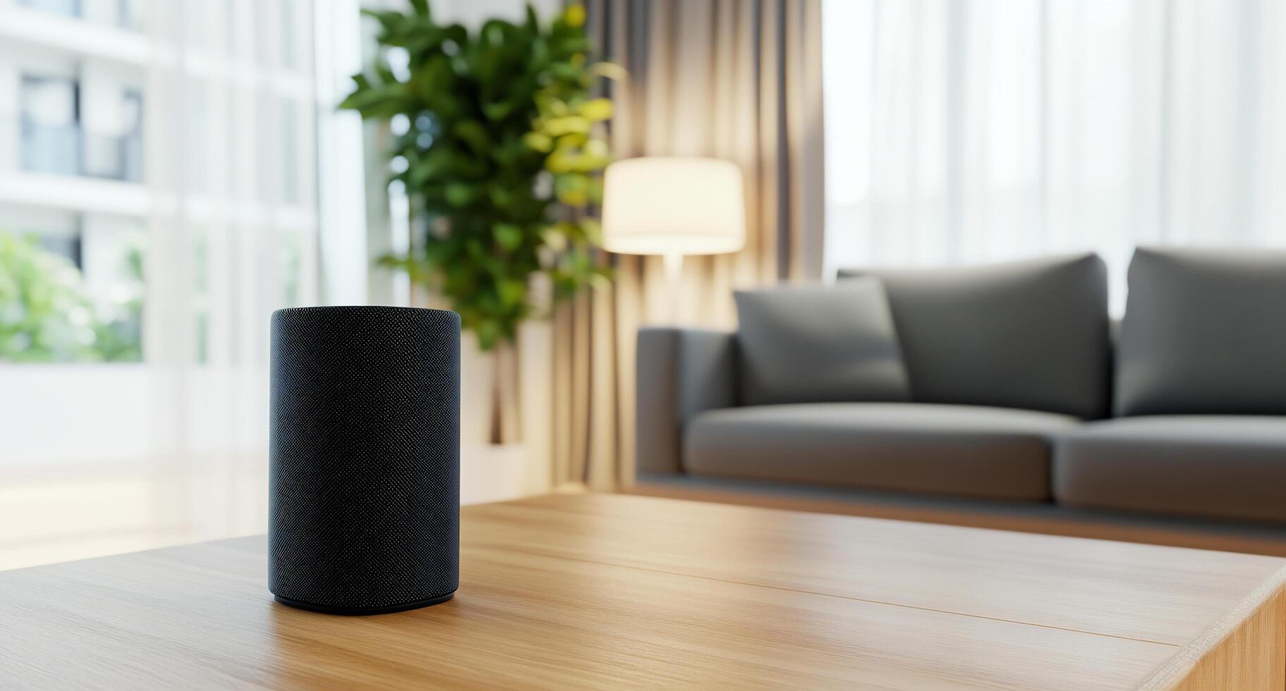 Amazon echo dot on table in living room photo