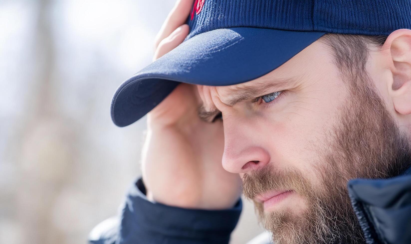 A man with a beard and a baseball cap photo