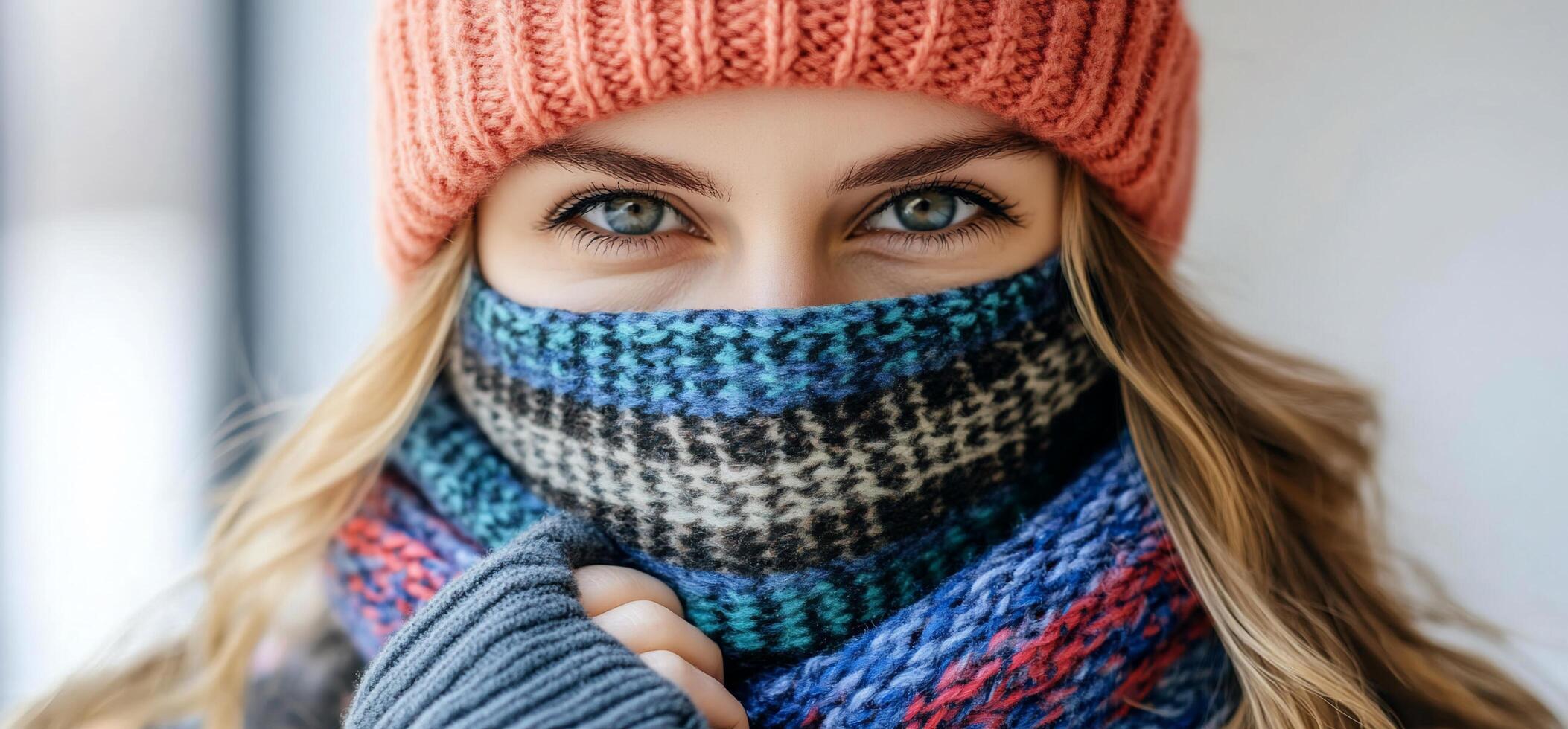 A woman wearing a scarf and hat photo