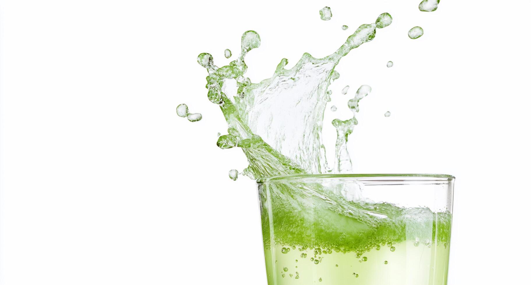 A glass of green juice with a splash of water photo