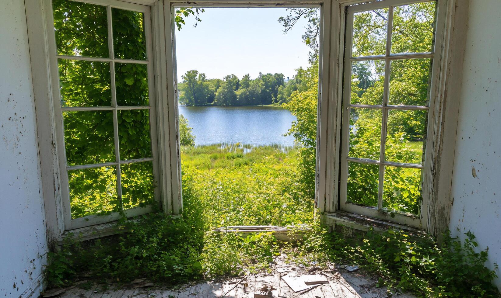 A window in an abandoned house photo