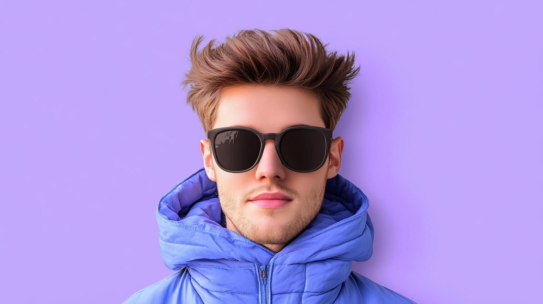 A man wearing sunglasses and a blue jacket photo