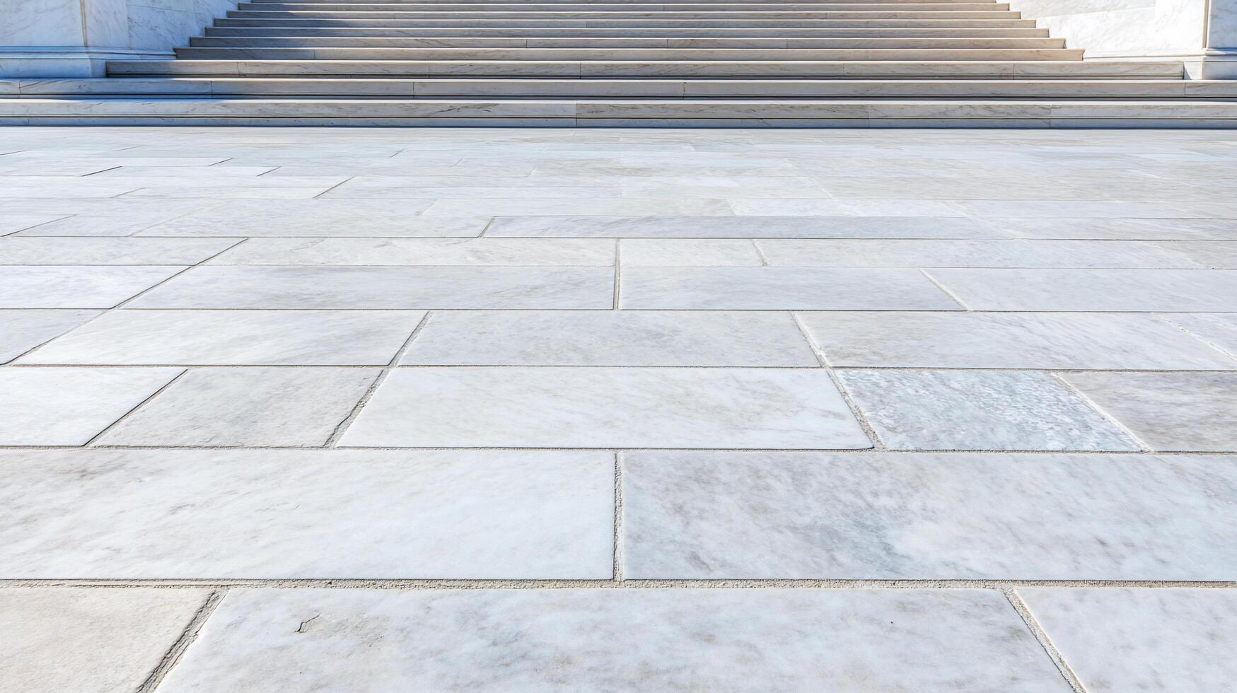A close-up view of marble flooring leading to steps. photo