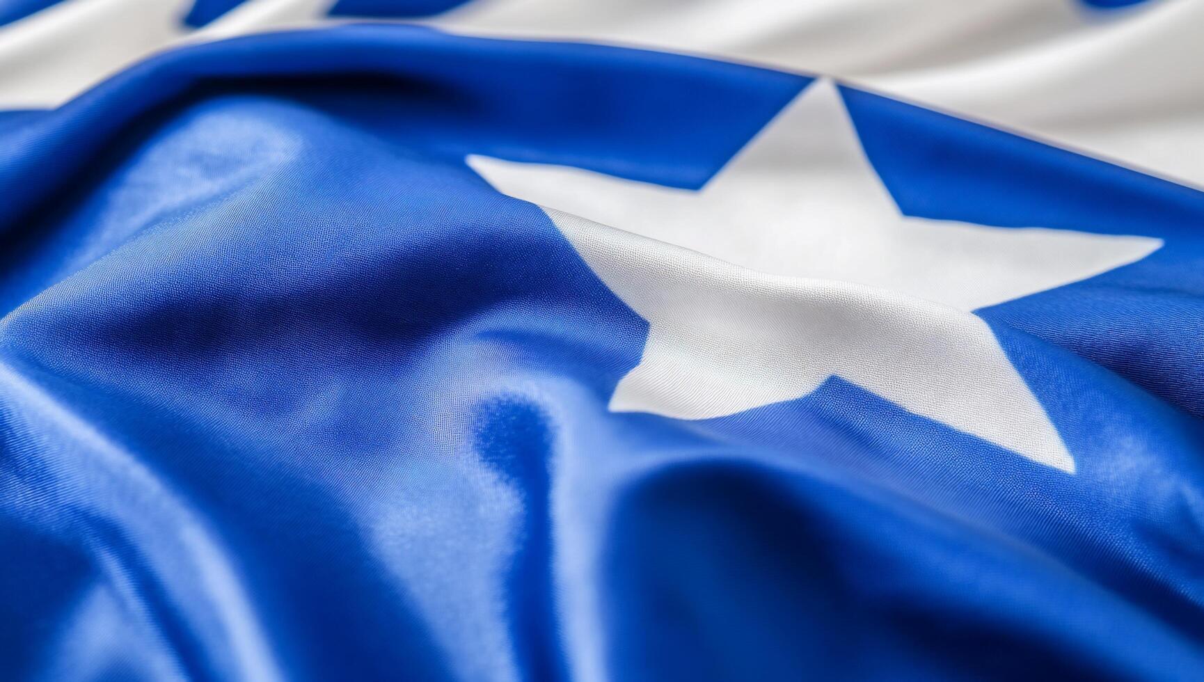 Close-up of a blue and white flag featuring a star design. photo