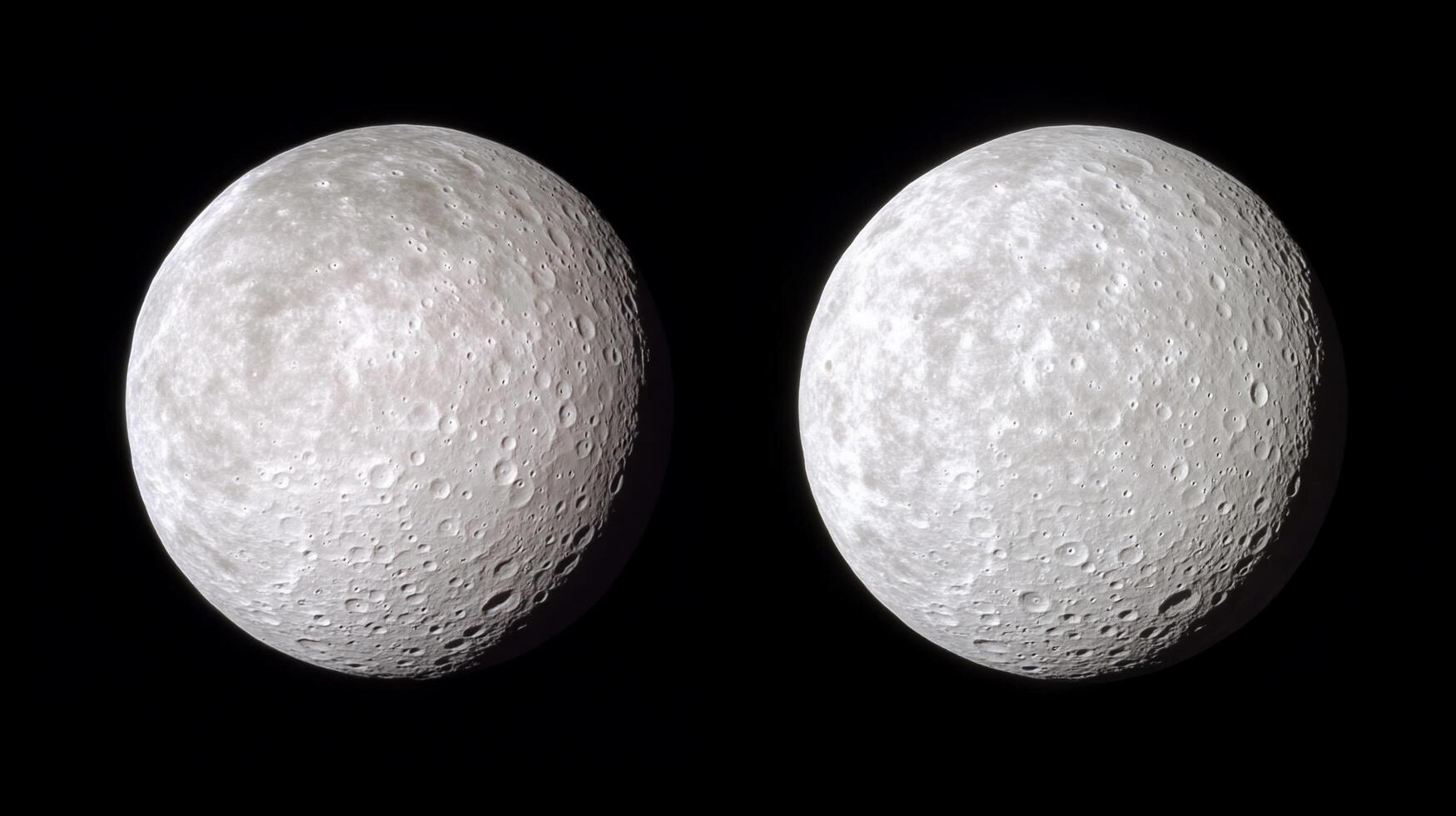 Dual images of the Moon showcasing its surface details and craters. photo