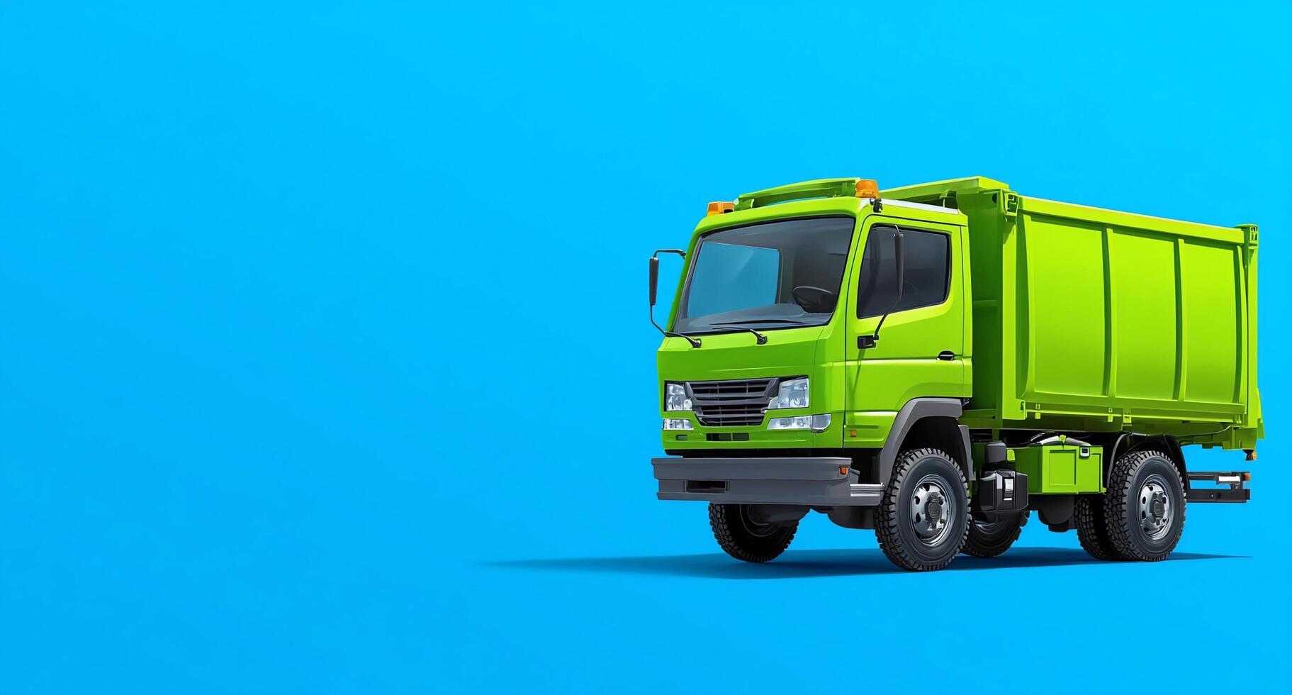 A green dump truck on a blue background photo