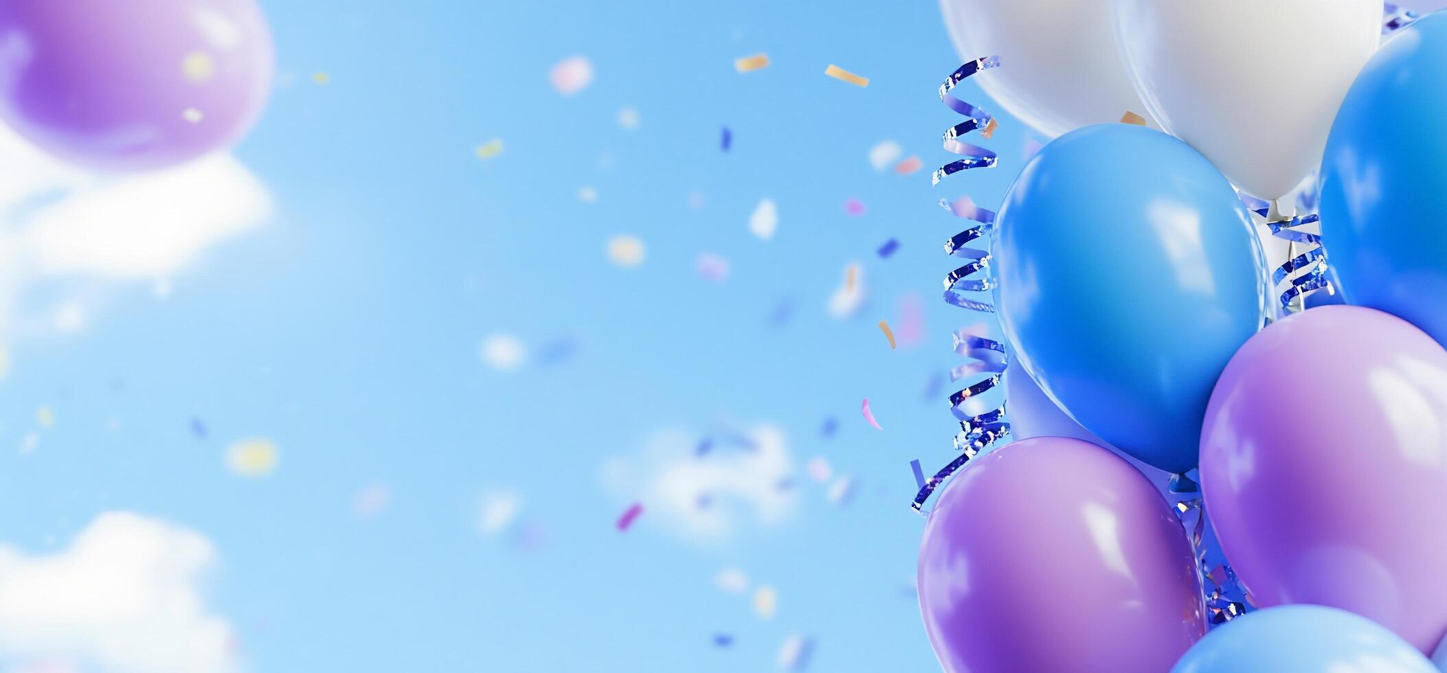 A cluster of colorful balloons against a blue sky, celebrating joy. photo