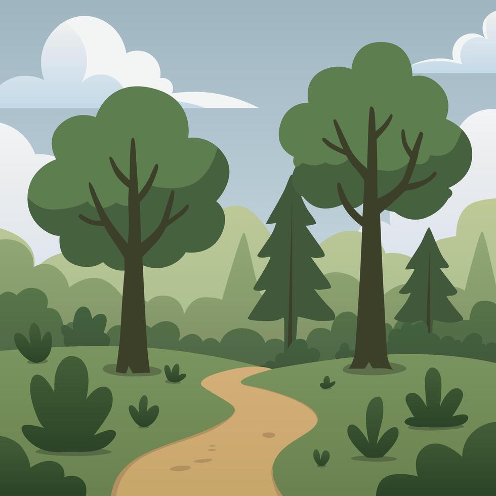 Forest Path Tree Scene Landscape Flat Illustration vector