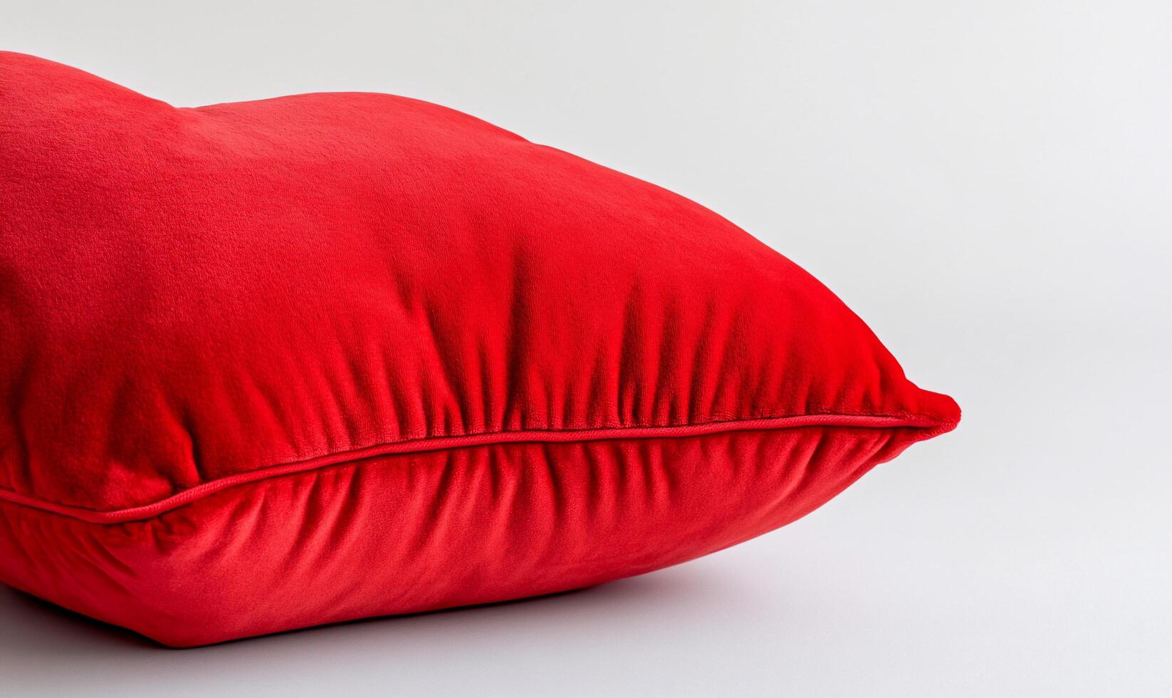 A plush red pillow resting on a neutral background. photo