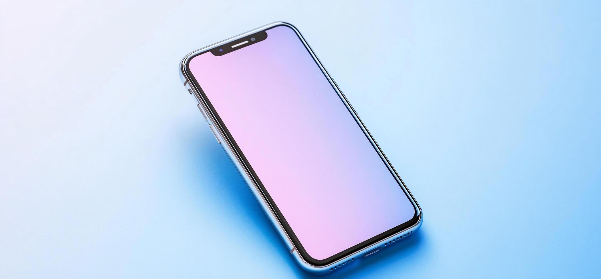 A sleek smartphone with a gradient screen against a soft blue background. photo