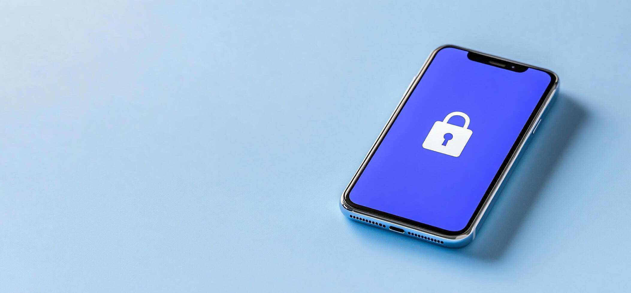A smartphone displaying a lock symbol on a blue background. photo