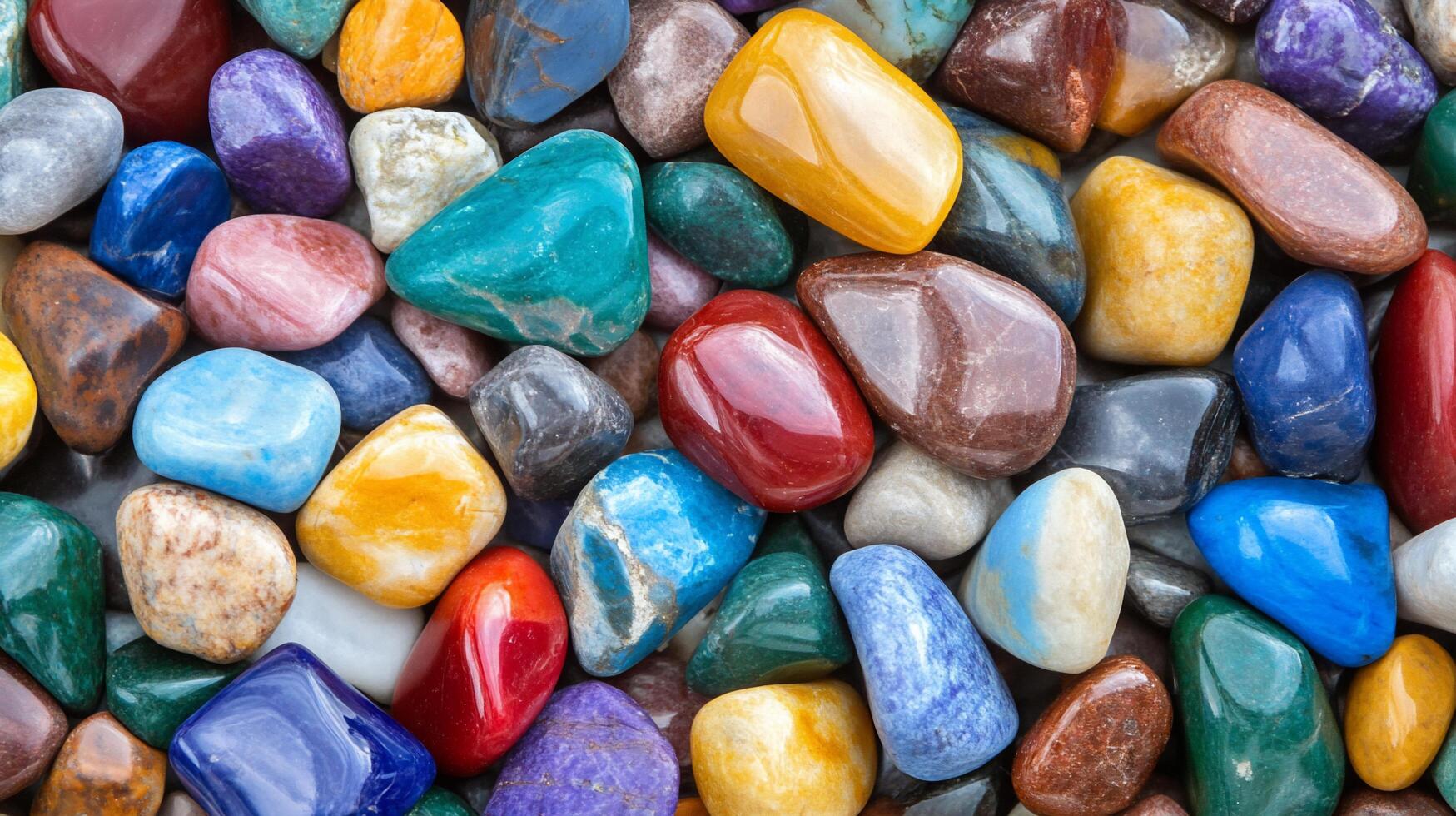 A colorful assortment of polished gemstones and crystals. photo