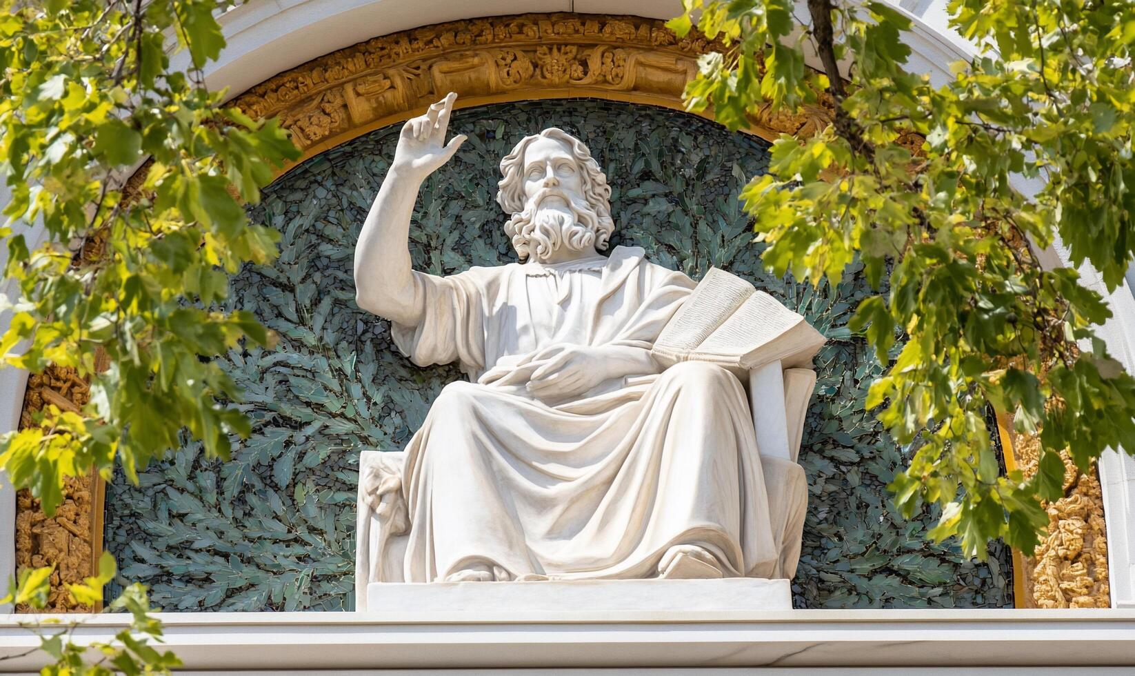 Statue of st thomas the apostle on the wall of the church of st thomas in photo