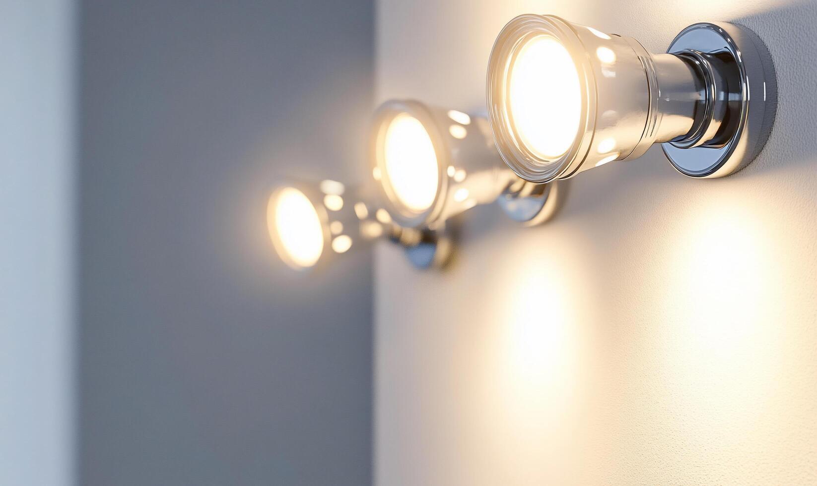 A close-up view of modern wall-mounted spotlights illuminating a space. photo