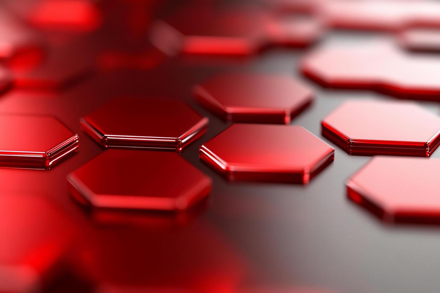 A close-up of glossy red hexagonal tiles in a patterned arrangement. photo