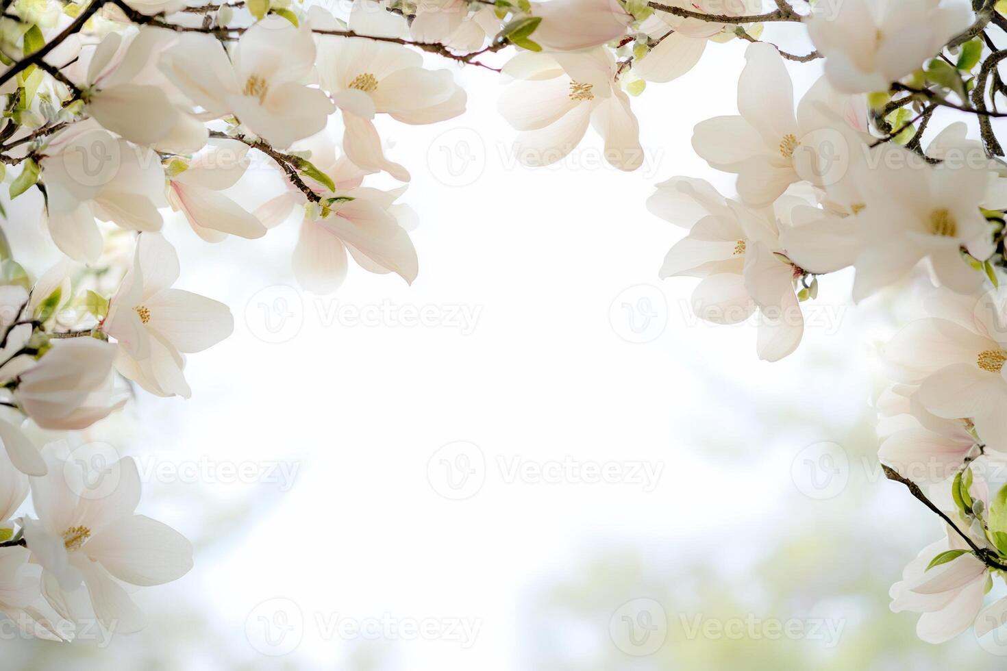 White flowers on a branch with a frame photo