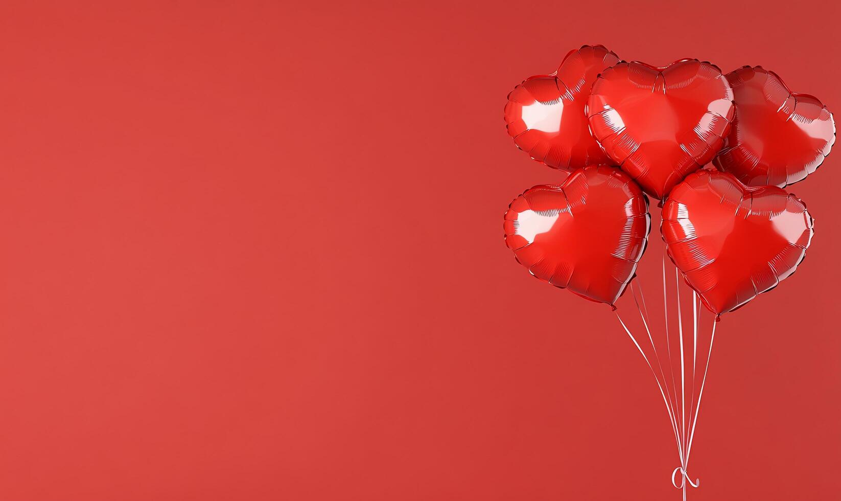 A cluster of shiny red heart-shaped balloons against a solid background. photo