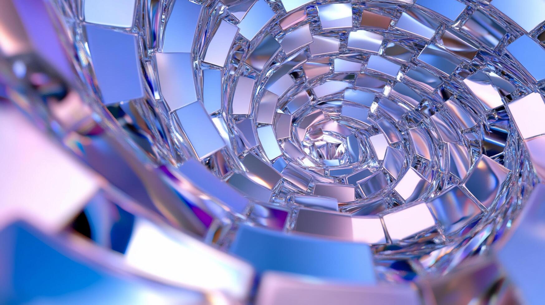 Abstract spiral made of reflective blocks in a colorful gradient. photo