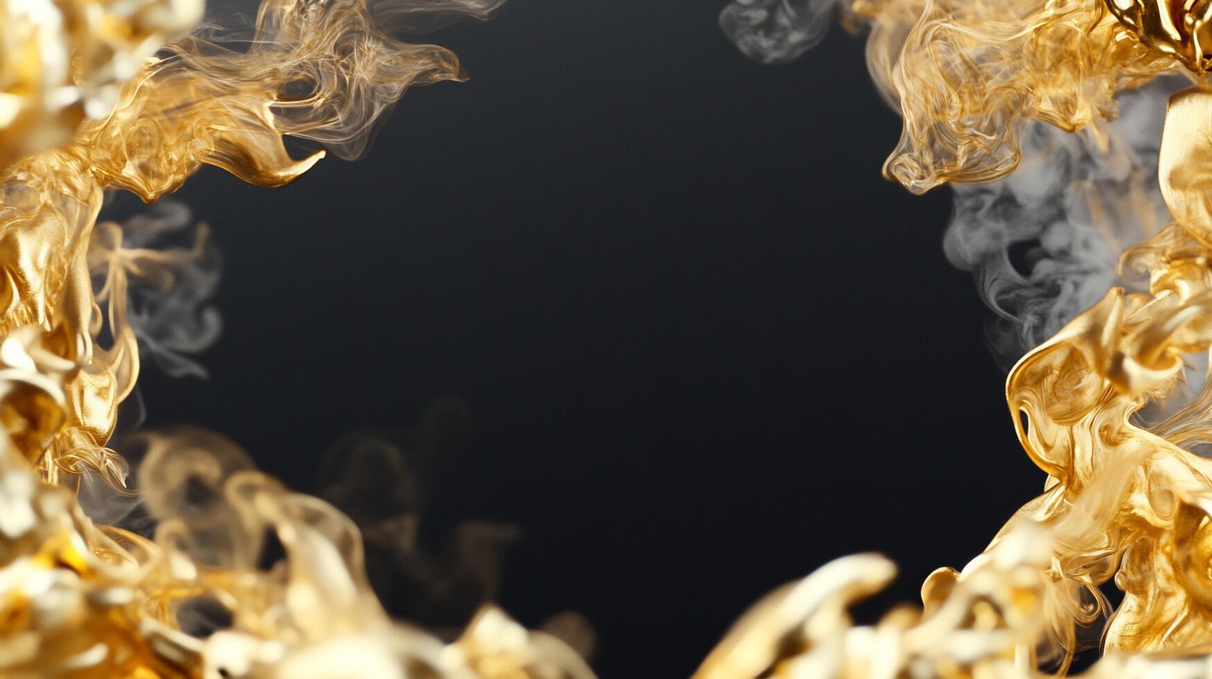 A swirling golden smoke frame on a dark background. photo