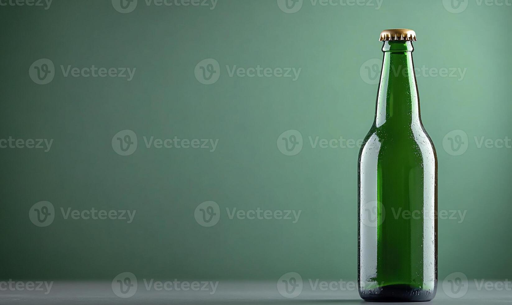 A green bottle of beer sitting on a table photo