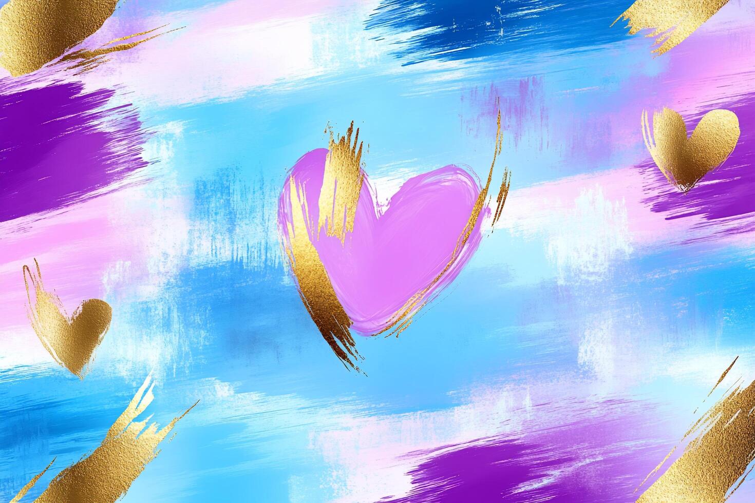 A vibrant abstract background featuring hearts and colorful brush strokes. photo