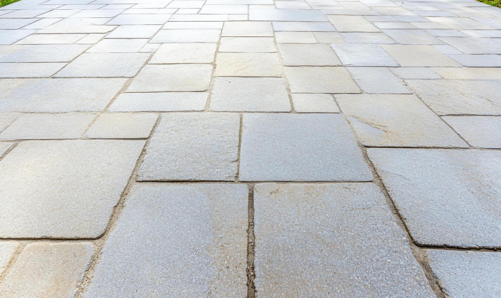 A close-up view of a paved stone pathway with a uniform pattern. photo