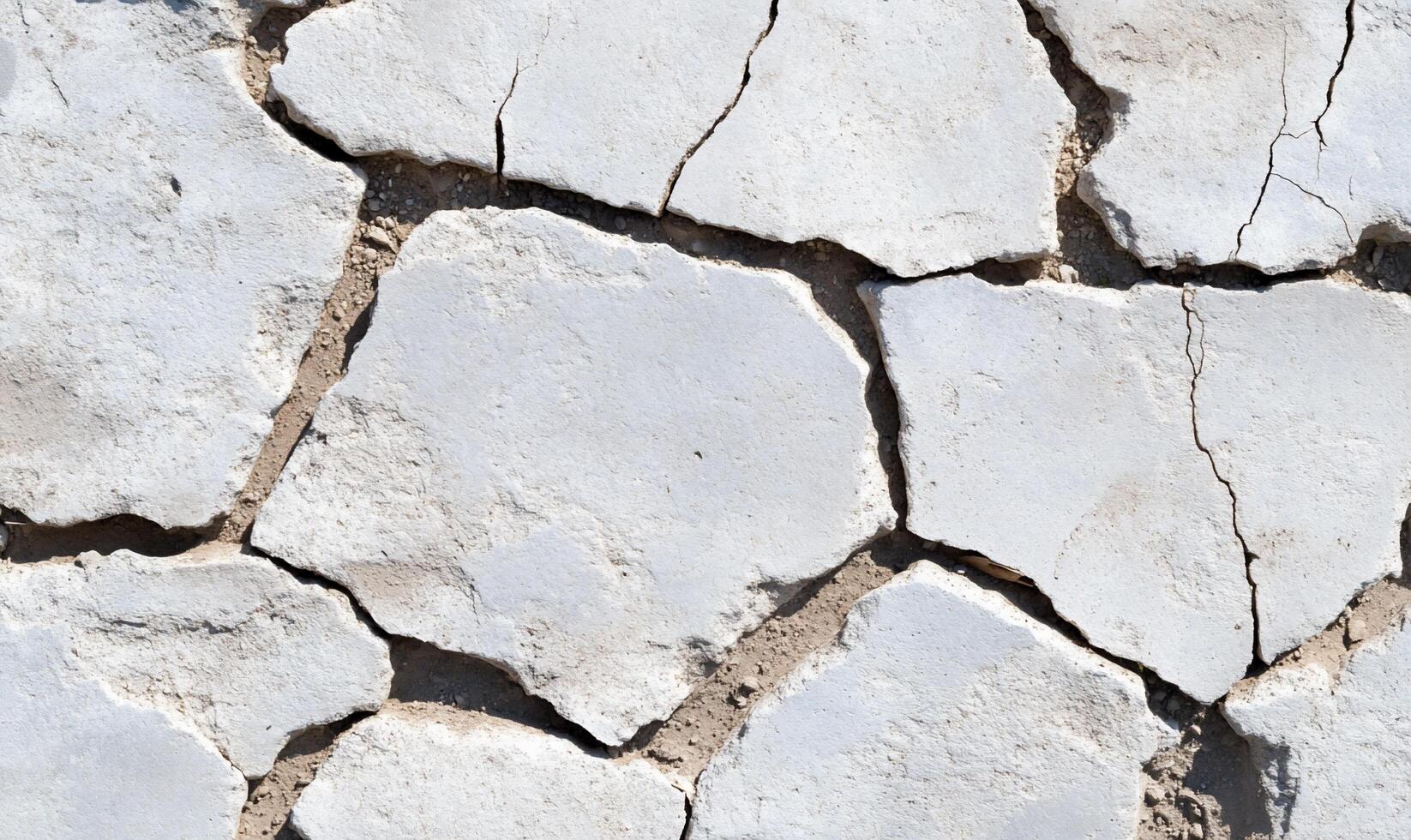 Cracked dry earth surface with visible fissures and light coloration. photo