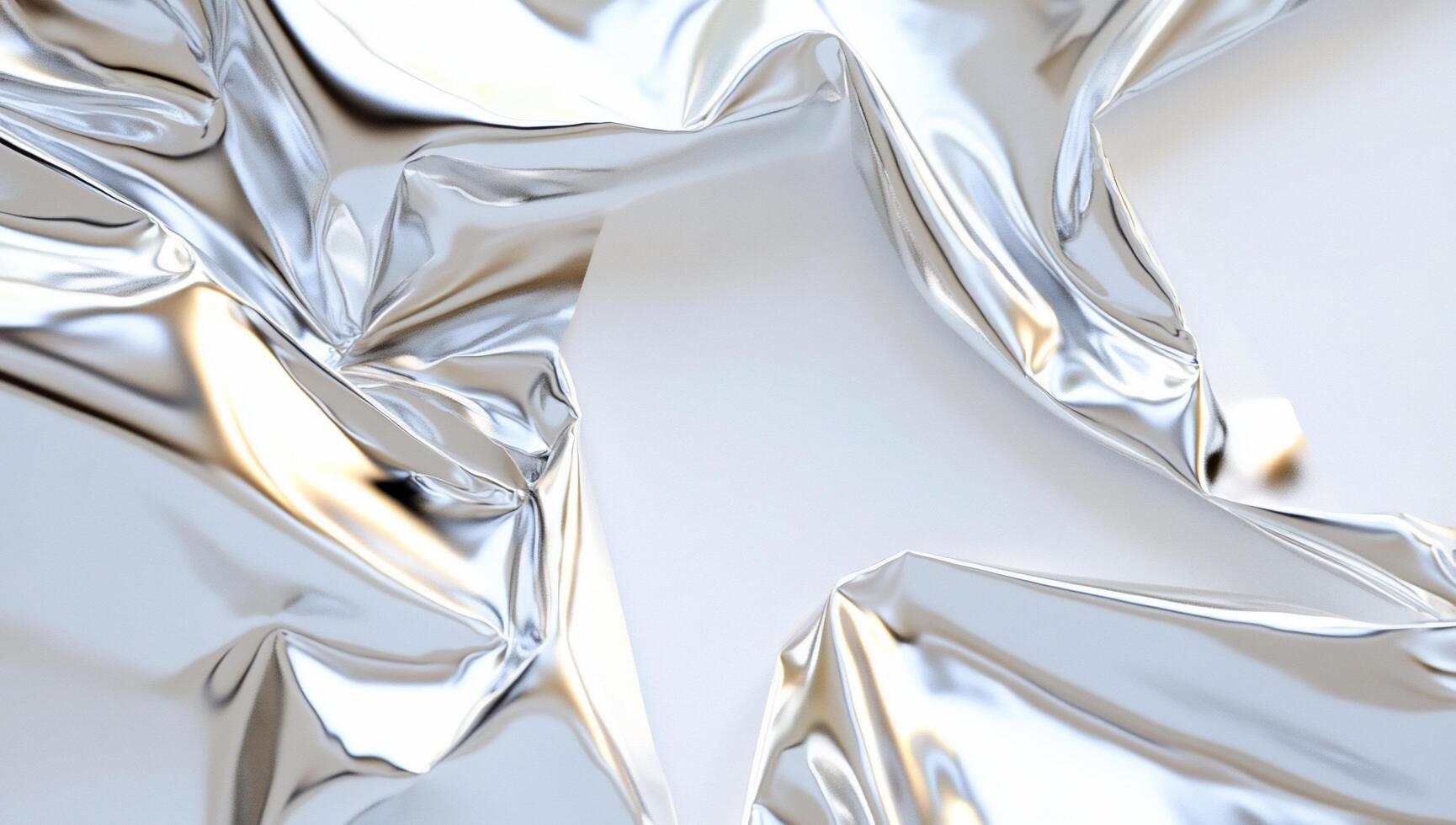 A close-up of crumpled metallic foil with a reflective surface. photo